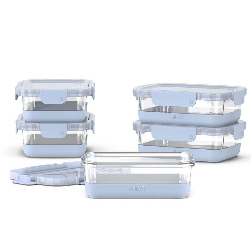 Ello 10pc Glass Meal Prep Food Storage Container Set Blue: BPA-Free, Microwave & Oven Safe, 5 Containers with Lids