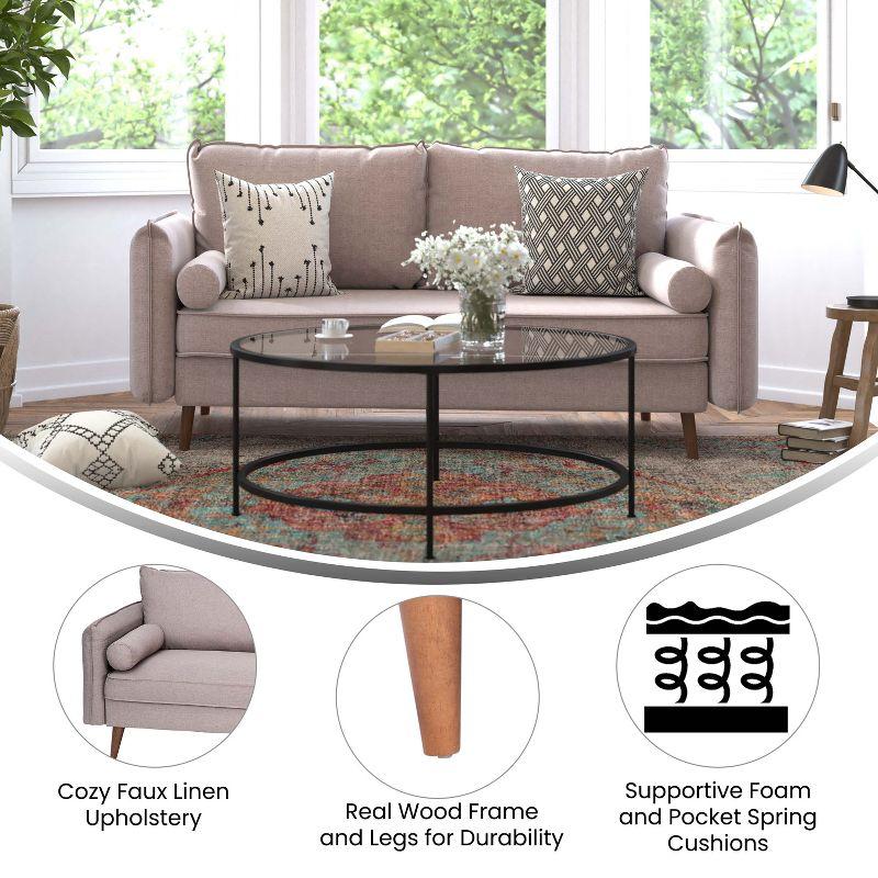 Flash Furniture Evie Mid-Century Modern Sofa with Faux Linen Fabric Upholstery & Solid Wood Legs in Taupe