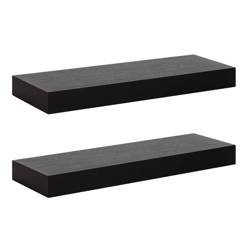 2pc 24" Havlock Wood Shelf Set Black - Kate & Laurel All Things Decor: Solid Wood, Easy Wall Mount