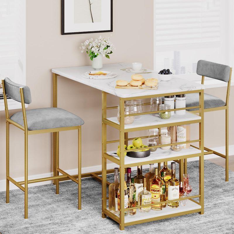 Gold and Gray 3-Piece Dining Set with Storage Shelves