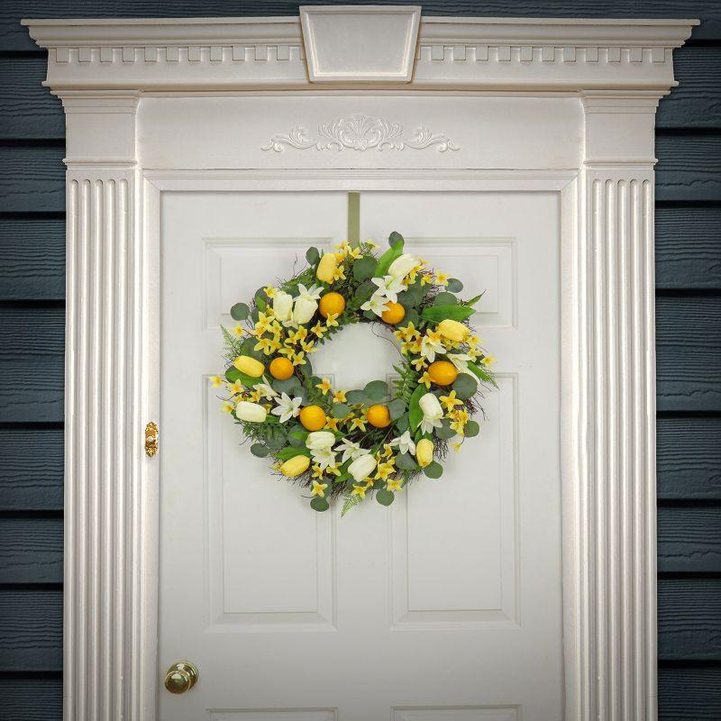 22" Artificial Lemons and Tulips Woven Branch Base Wreath - National Tree Company