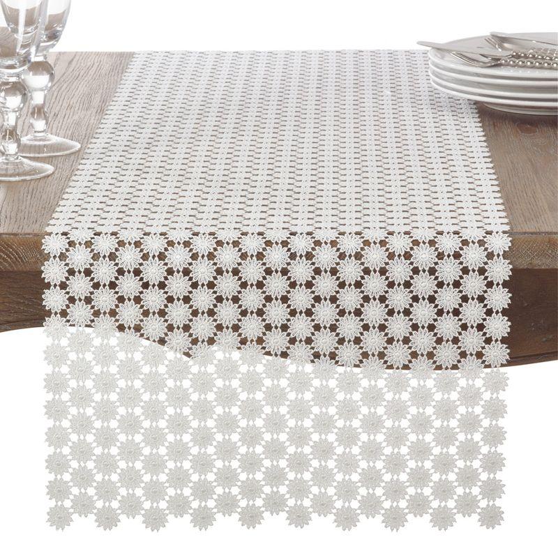 Ivory Openwork Lace Floral Table Runner, 16"x72"