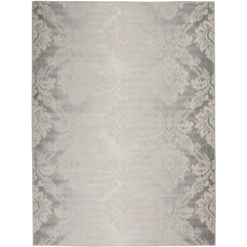 Ivory Grey Floral Synthetic Rectangular Area Rug 5'3" x 7'3"