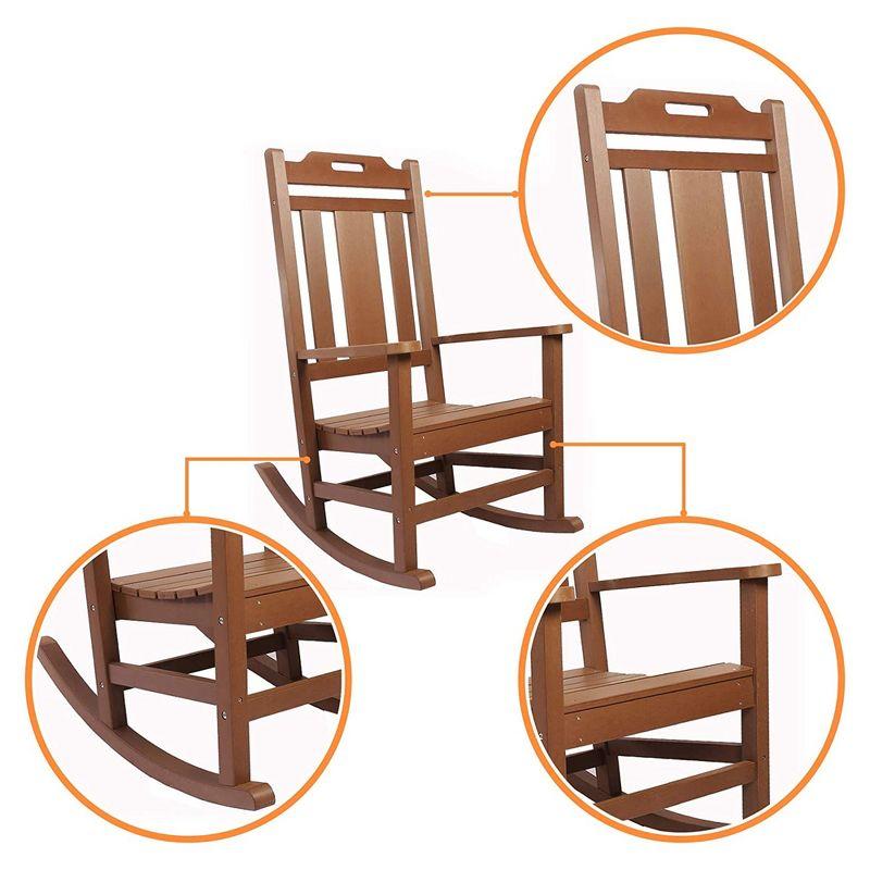 PolyTEAK Porch Rockers Collection Poly Lumber Wood Alternative All Weather Modern Outdoor Rocking Chair for Patios, Porches, and Pool Side, Brown