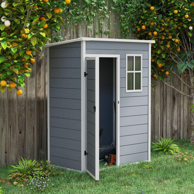 Gray Resin Outdoor Storage Shed with Window and Lock, 76" x 59.5"