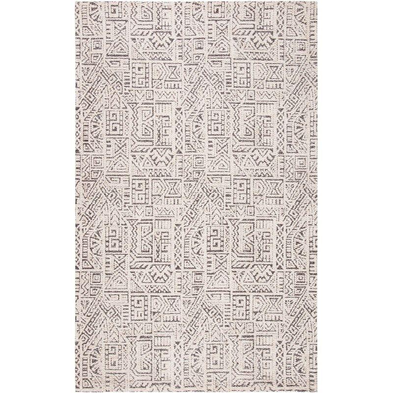 Ivory and Gray Flat Woven Cotton Area Rug