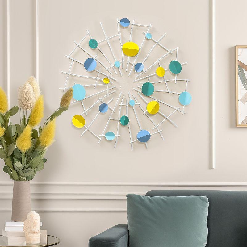 LuxenHome Multi-Color Discs & White Web Metal Abstract Wall Decor