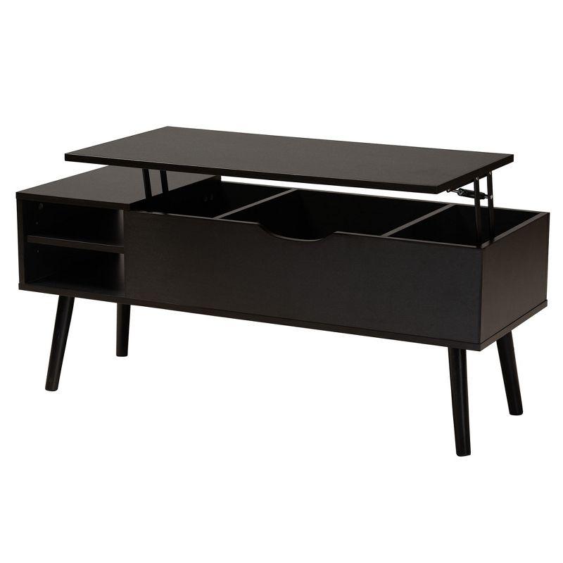 Baxton Studio Roden Modern Two-Tone Black and Espresso Brown Finished Wood Coffee Table with Lift-Top Storage Compartment