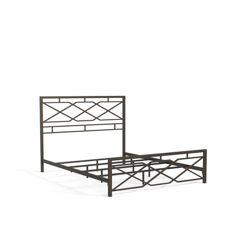 King Size Rustic Pewter Metal Bed Frame with Headboard and Slats