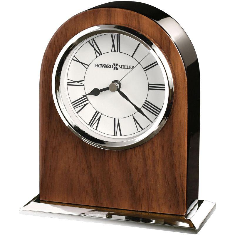 Palermo Modern & Contemporary Roman Numeral Walnut Quartz Movement / Crystal Tabletop Clock in Polished Silver/Walnut/Black Piano