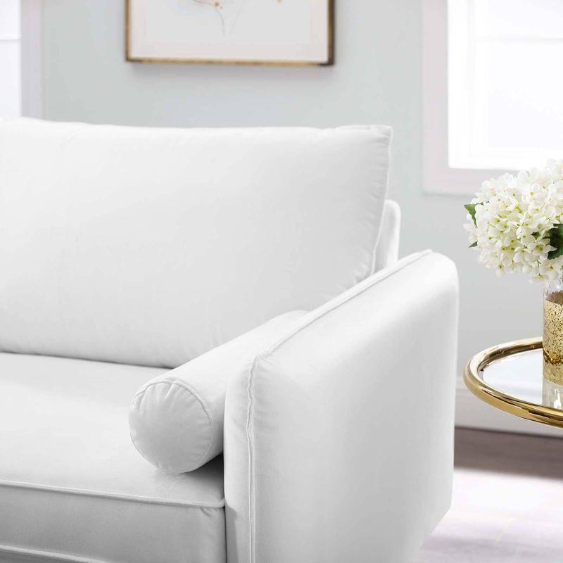 Revive Performance Velvet Sofa White - Modway: Upholstered Couch with Gold Legs & Bolster Pillows