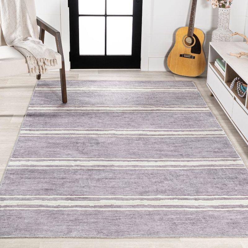 Lavender Ivory Stripe Machine-Washable Rectangular Area Rug