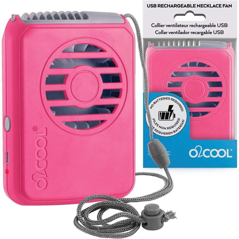 O2COOL Personal Travel Rechargeable Battery Powered Neck Cooling Fan (Raspberry)