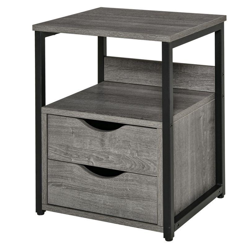 Industrial Chic Side Table with Dual Storage Drawers and Shelf