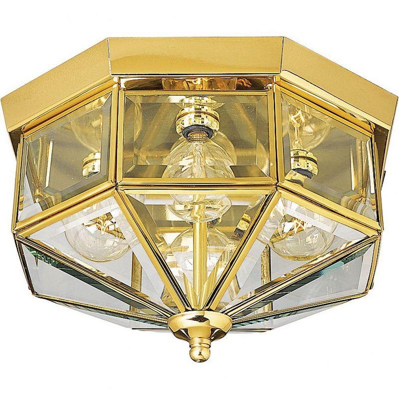 Progress Lighting Richmond Hill 4-Light Flush Mount, Polished Brass, Clear Beveled Glass, Resin, Traditional