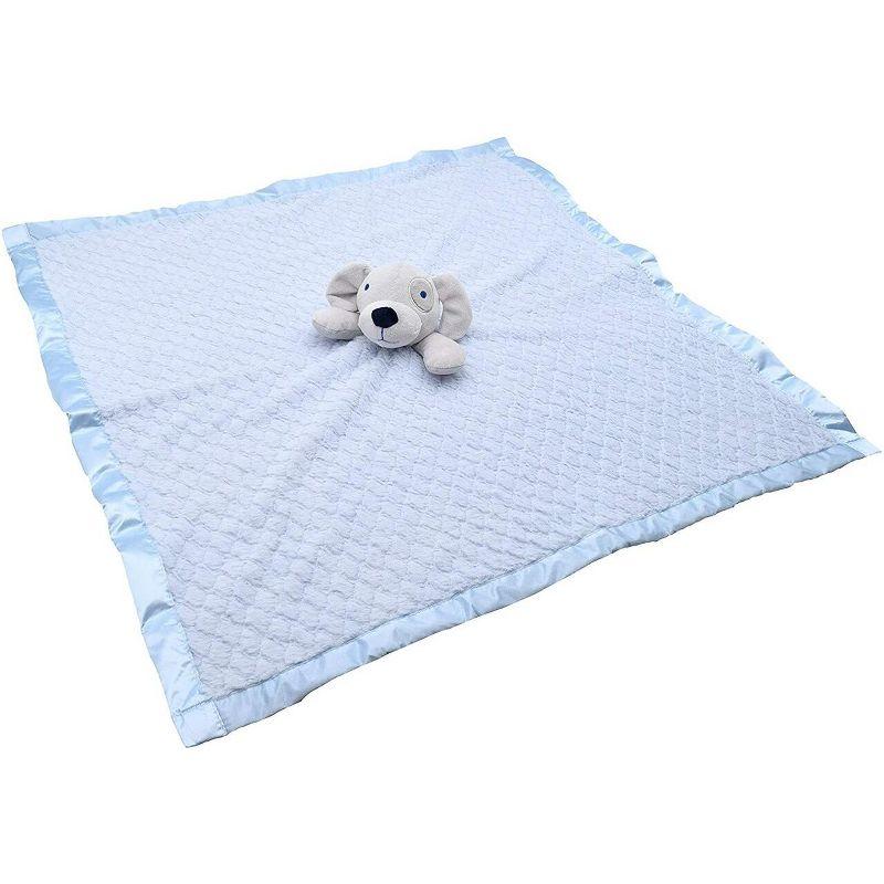 EVERYDAY KIDS Large Lovey Baby Security Blanket Sweet Dog Stuffed Animal on 30”  Blue Snuggle Baby Blanket; Fluffy Fleece with Attached Plush Toy
