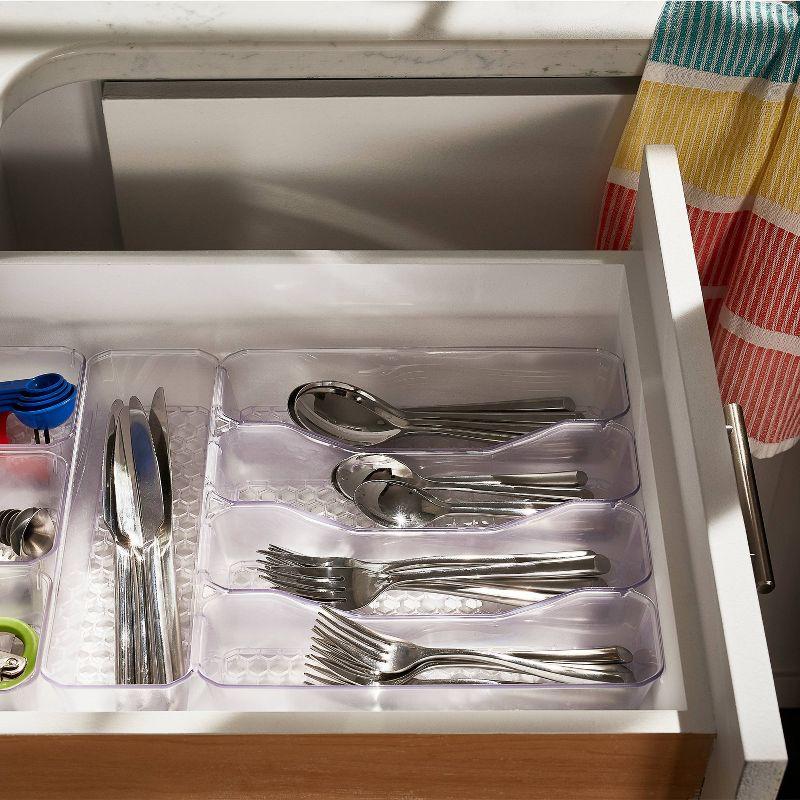 10"x13" Hexa 5-Divider Silverware Tray Clear - Spectrum Diversified: In-Drawer Utensil Organizer, Plastic Flatware Storage