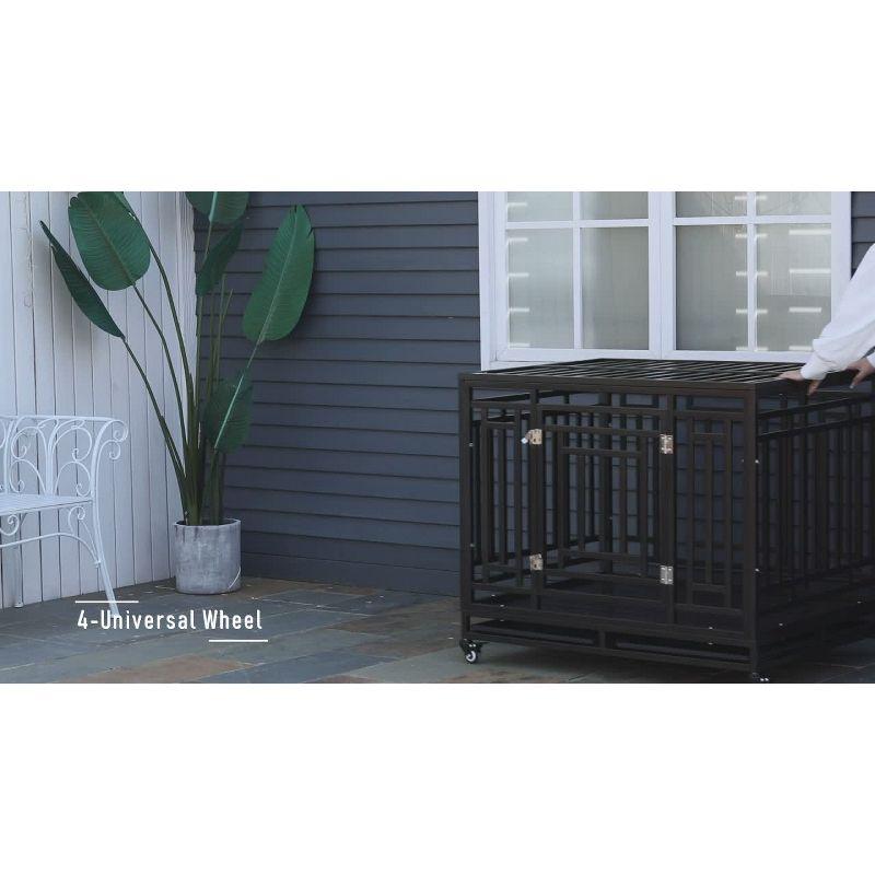 PawHut 41" Heavy Duty Dog Crate Metal Kennel and Cage Dog Playpen with Lockable Wheels, Slide-out Tray and Anti-Pinching Floor