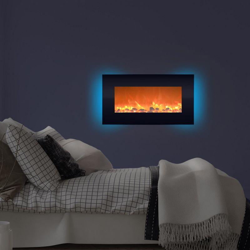 Hasting Home Electric Fireplace Wall-Mounted Heater with 13 Backlight Colors, Adjustable Heat, and Remote Control 31-Inch LED Faux  (Black)