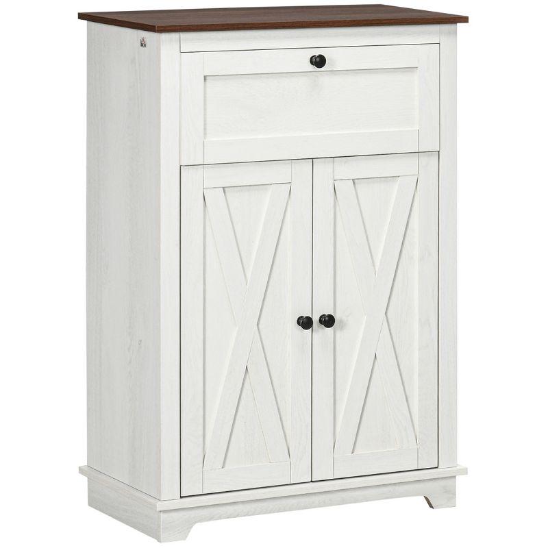 Farmhouse Barn Door Accent Cabinet, Kitchen Sideboard Storage Cabinet With Double Doors, Drawer, And Adjustable Shelf For Bedroom, Living Room