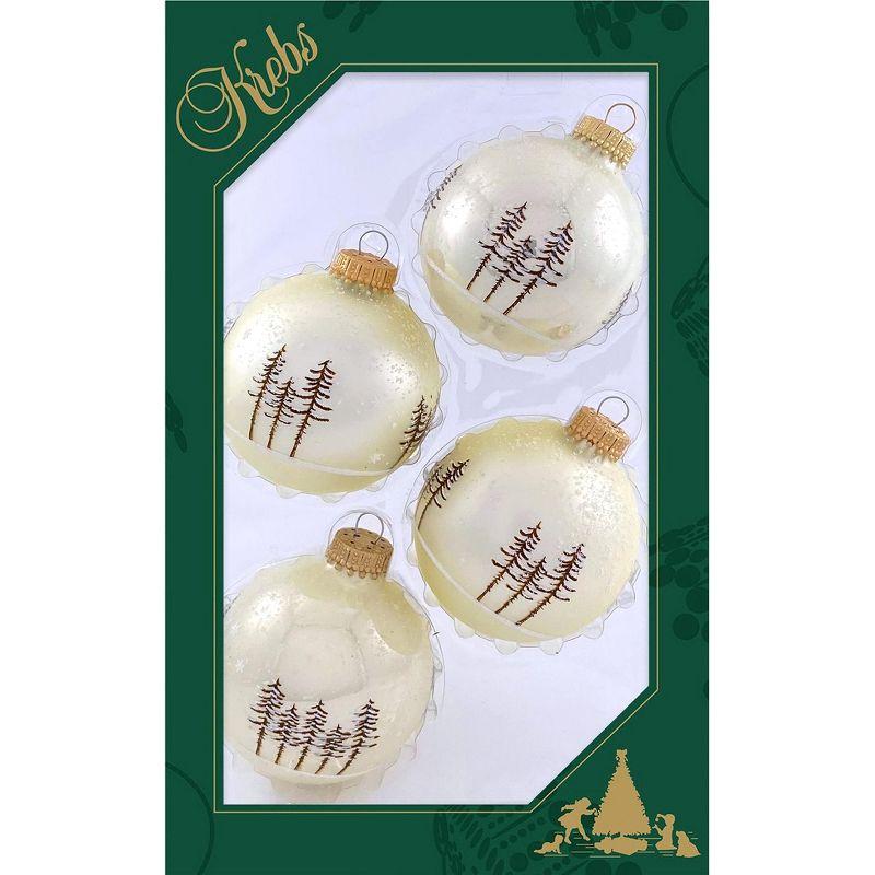 Christmas By Krebs Decorated Glass Christmas Tree Ornaments - Vanilla Velvet and Pearl White with Trees [4 Count]