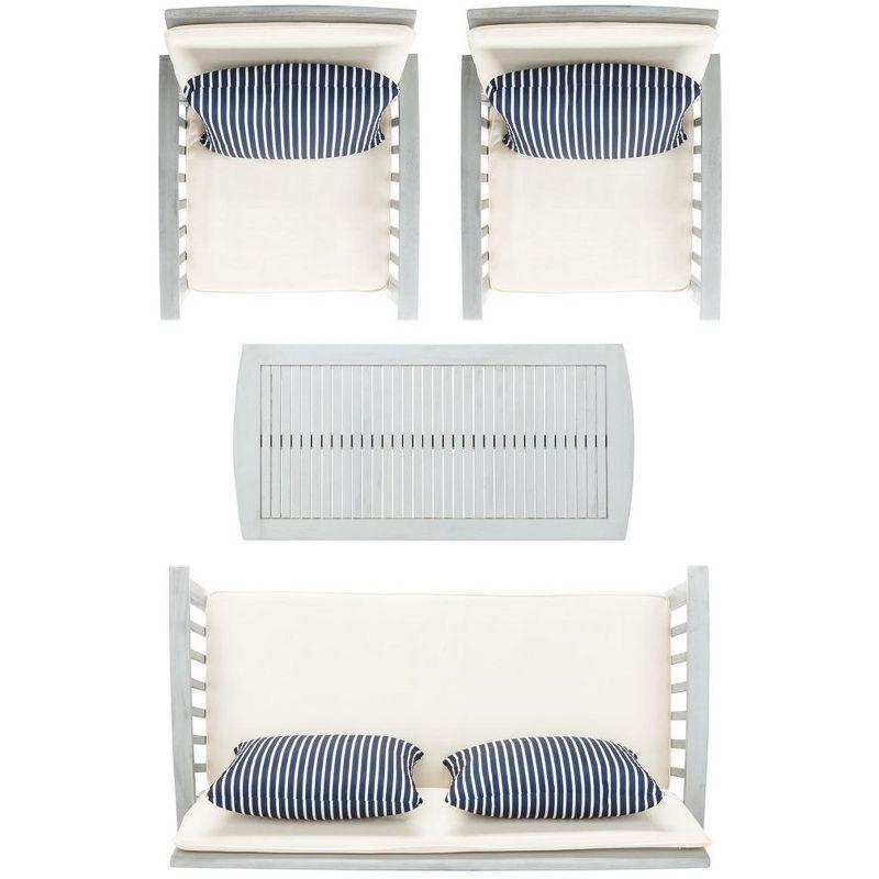 Rocklin 4 Piece Patio Outdoor Conversation Set - Grey/Beige/Navy White - Safavieh