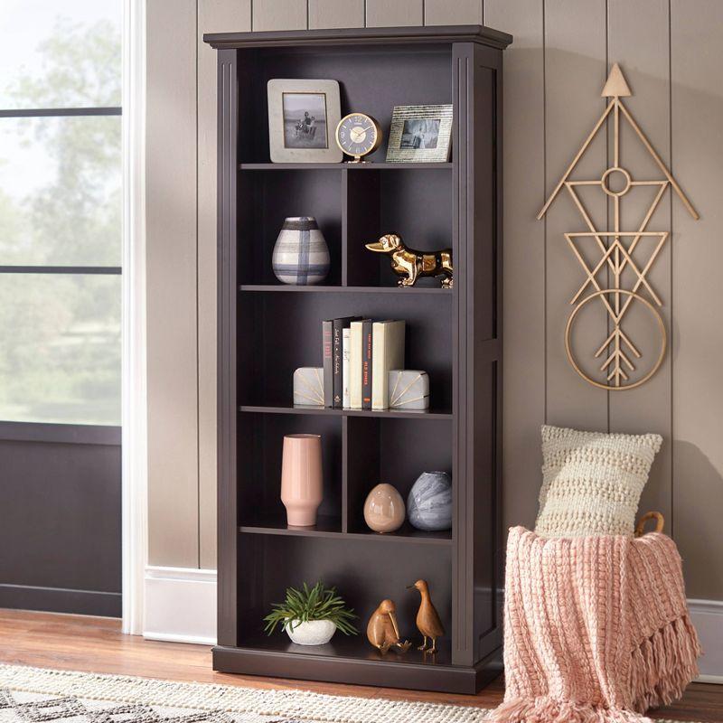 Preston Espresso Tall 5-Shelf Bookcase with Crown Molding