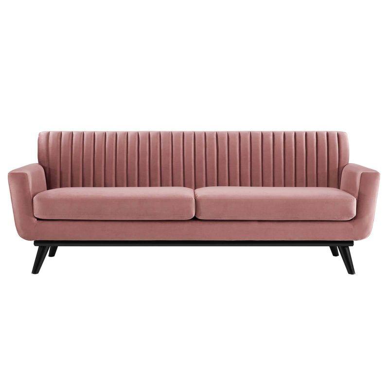 Dusty Rose Velvet Tufted Lawson Sofa with Wood Frame