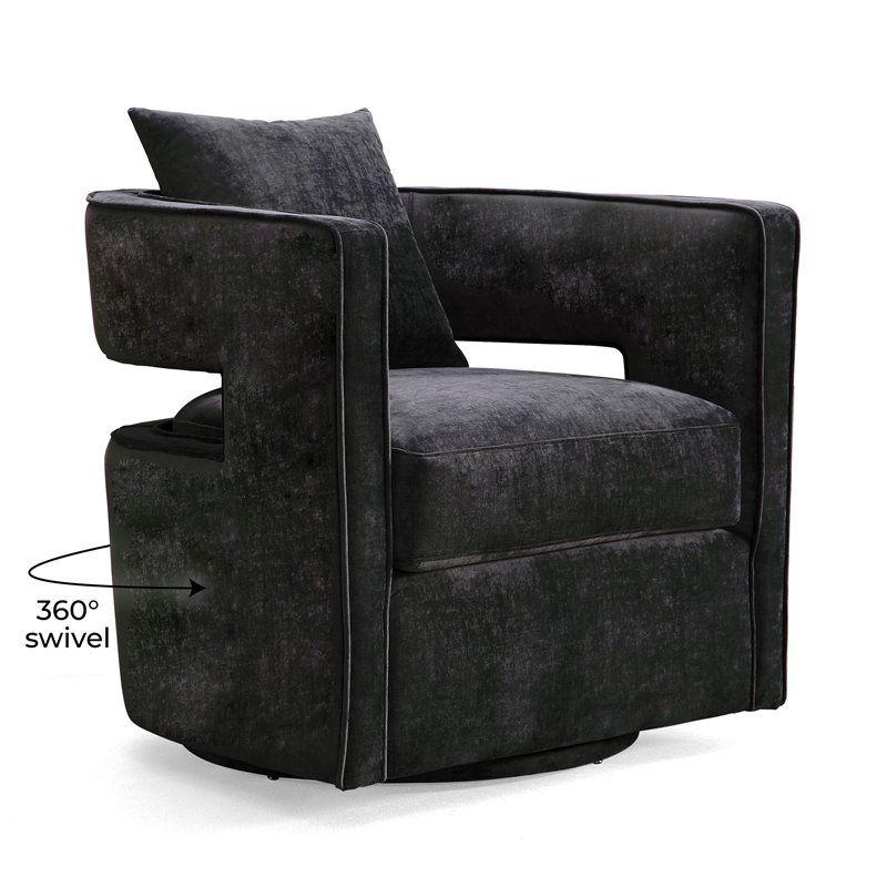 TOV Furniture Kennedy 17.8" Transitional Velvet Swivel Accent Chair in Black