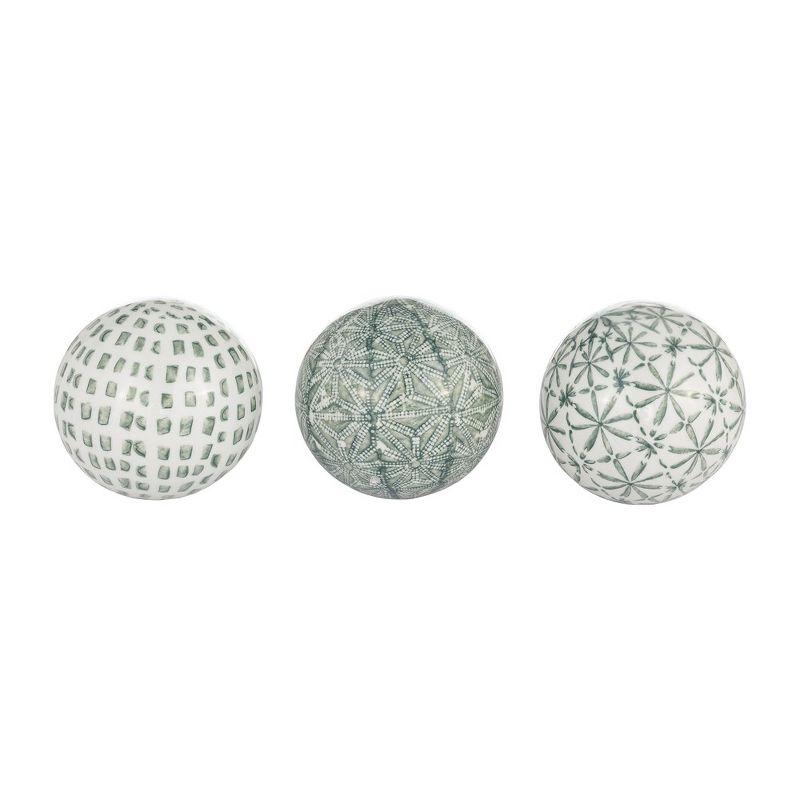 Sagebrook Home Set of 3 Ceramic Orbs - 4" Set of Green and White Decorative Round Table Orbs for Home or Office Decor