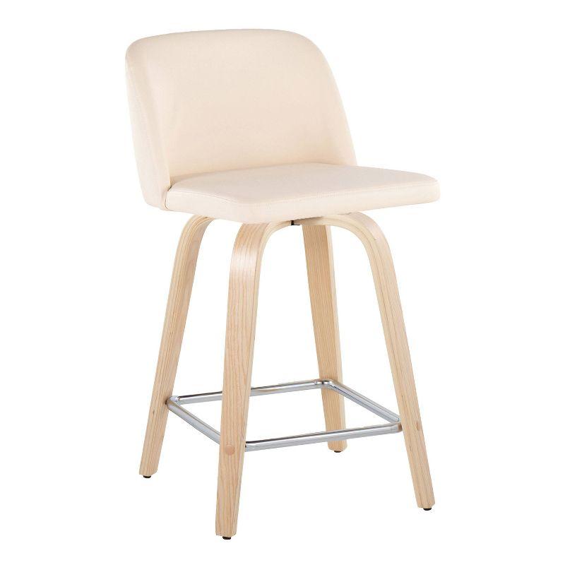 Toriano Natural Wood Cream Faux Leather Swivel Counter Stool