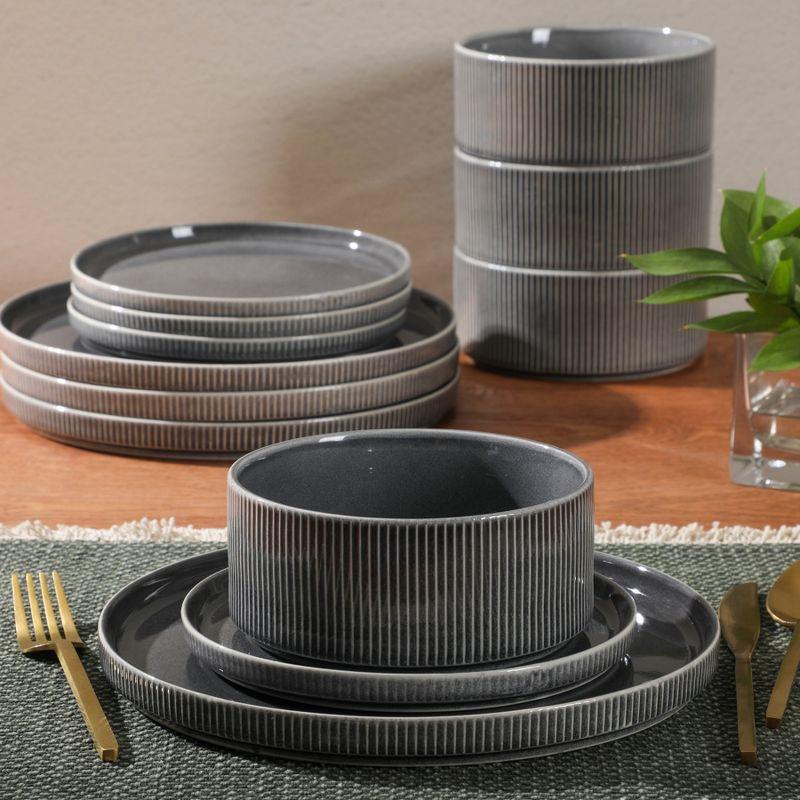 Gibson Elite Solana Coast 12 Piece Stoneware Reactive Glaze (Service for 4) Ceramic Plates and Bowls Modern Shape Embossed Dinnerware Set - Orange