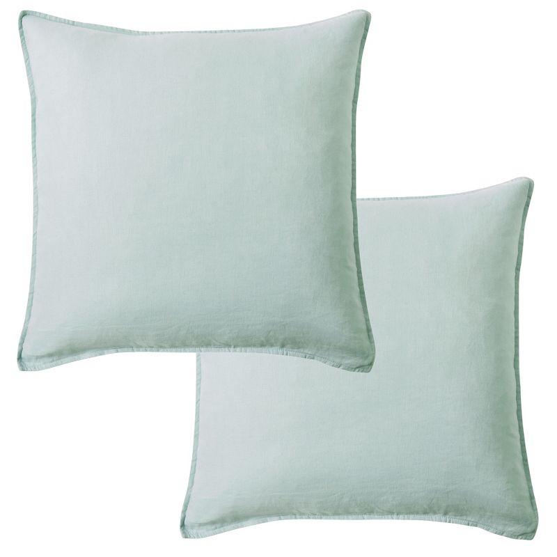 Spa Blue Washed Linen 20x20 Decorative Pillow Cover Set of 2