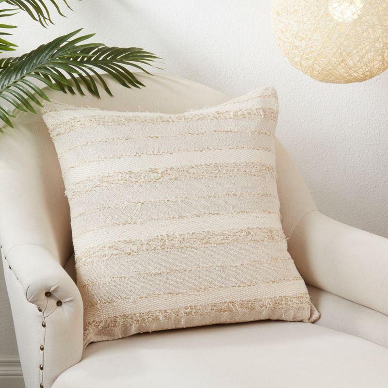 Saro Lifestyle Fringe Stripe Design Throw Pillow With Poly Filling, Ivory, Ivory, 22" x 22"