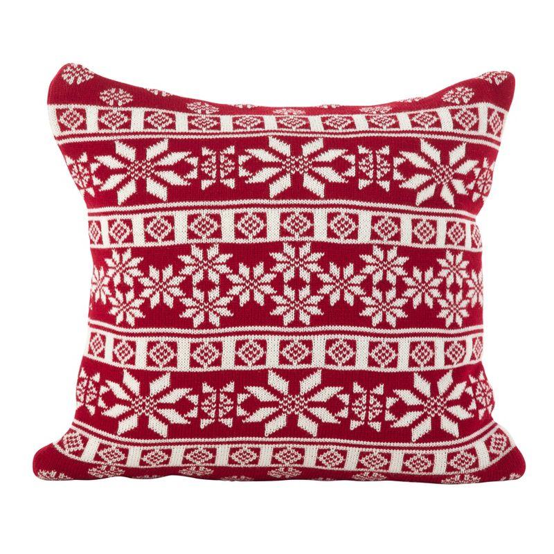 Saro Lifestyle Winter Snowflake Nordic Design Poly Filled Throw Pillow, Red, 18"x18"