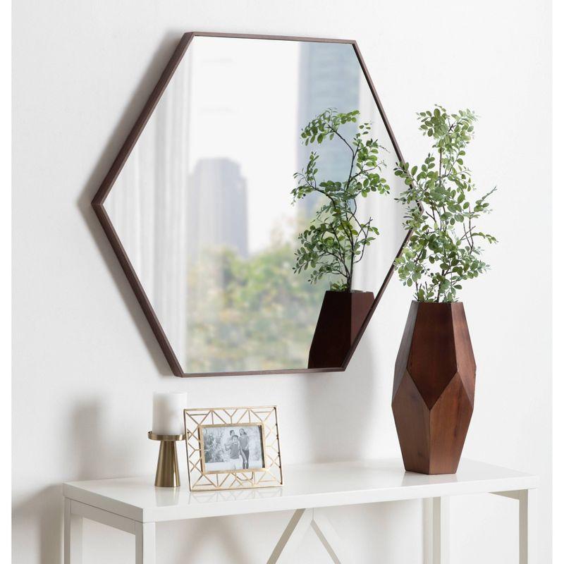 30.75" x 34.75" Rhodes 6 Sided Hexagon Wall Mirror Walnut Brown - Kate and Laurel: Modern, No Assembly, Wall Mount