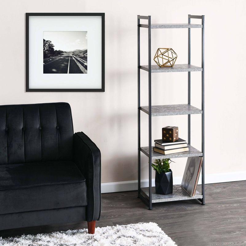 Household Essentials 59.1" Jamestown Narrow 5 Shelf Bookshelf Slate Gray: Metal Frame, Adult Assembly Required