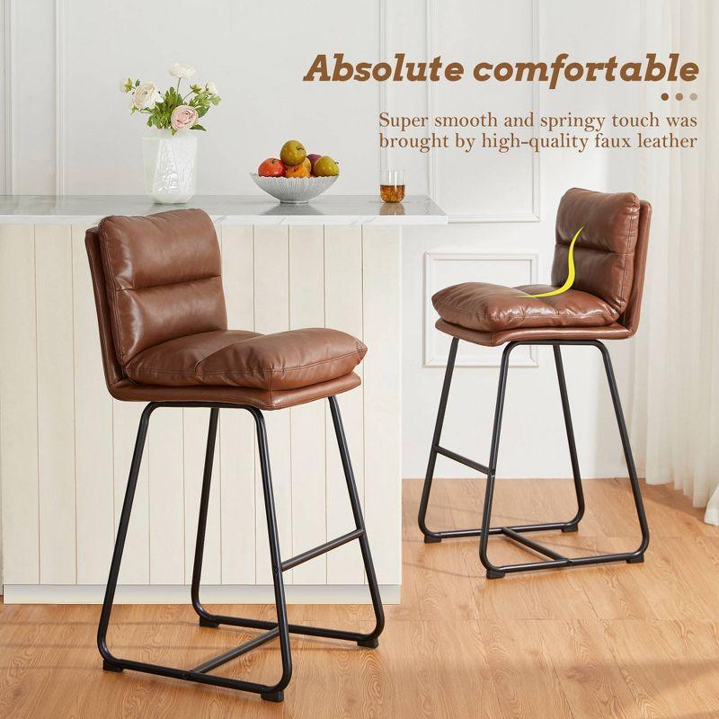 Set of 2 Modern Thick Leatherette Bar Stools with Metal Legs - Glitzhome