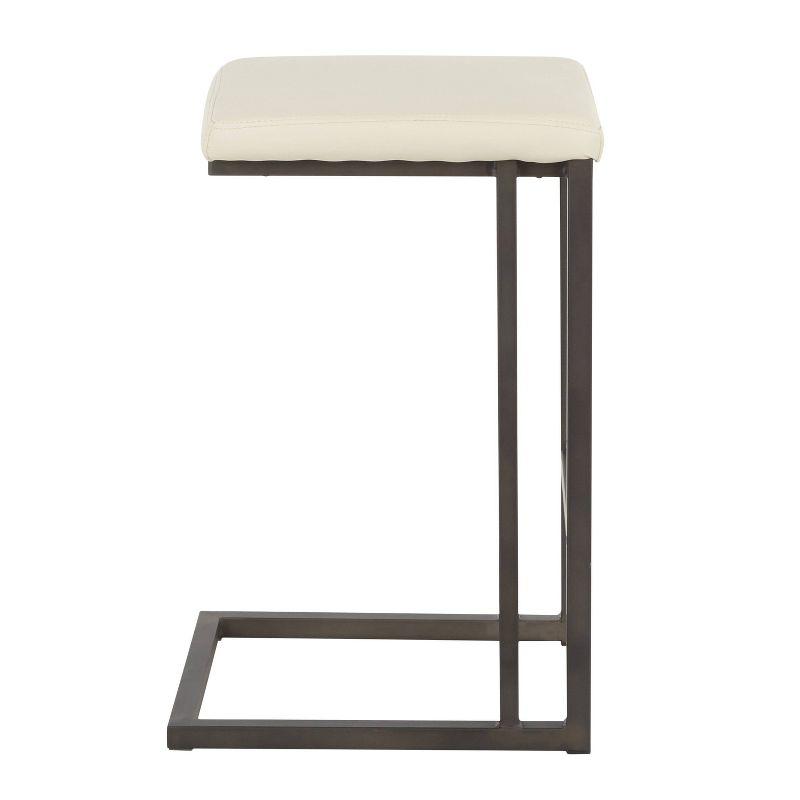 LumiSource Set of 2 Roman Industrial Counter Height Barstools Cream:: Faux Leather, Square Seat, No Assembly Required