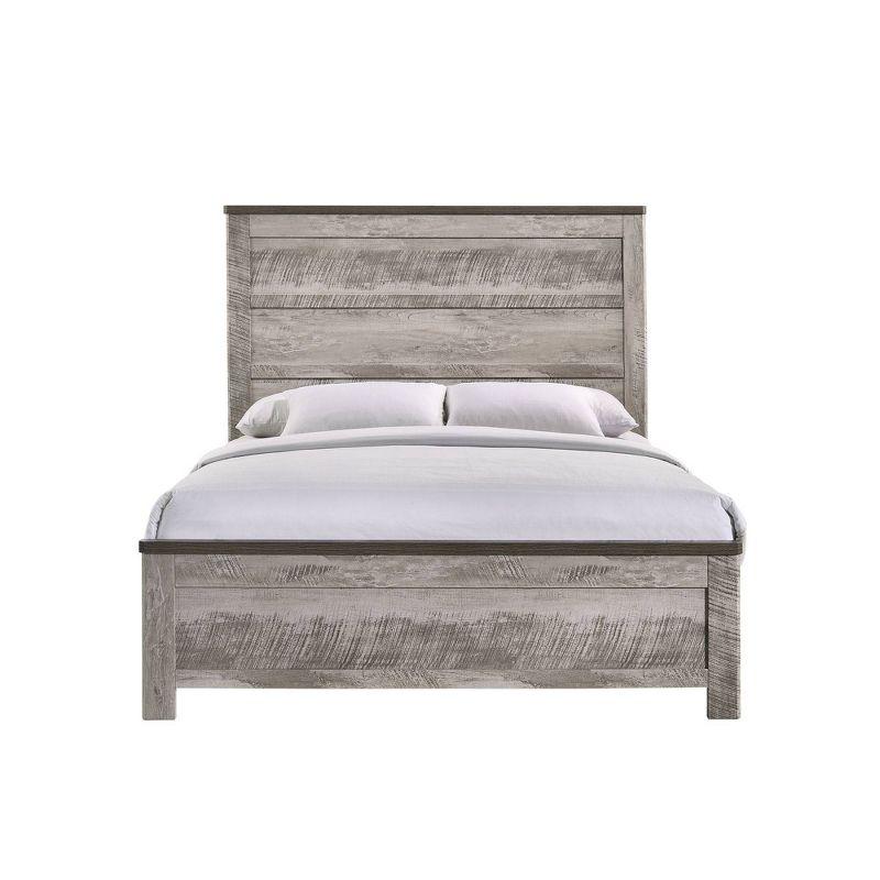 Rustic Gray Queen Panel Bed with Headboard and Storage Drawer