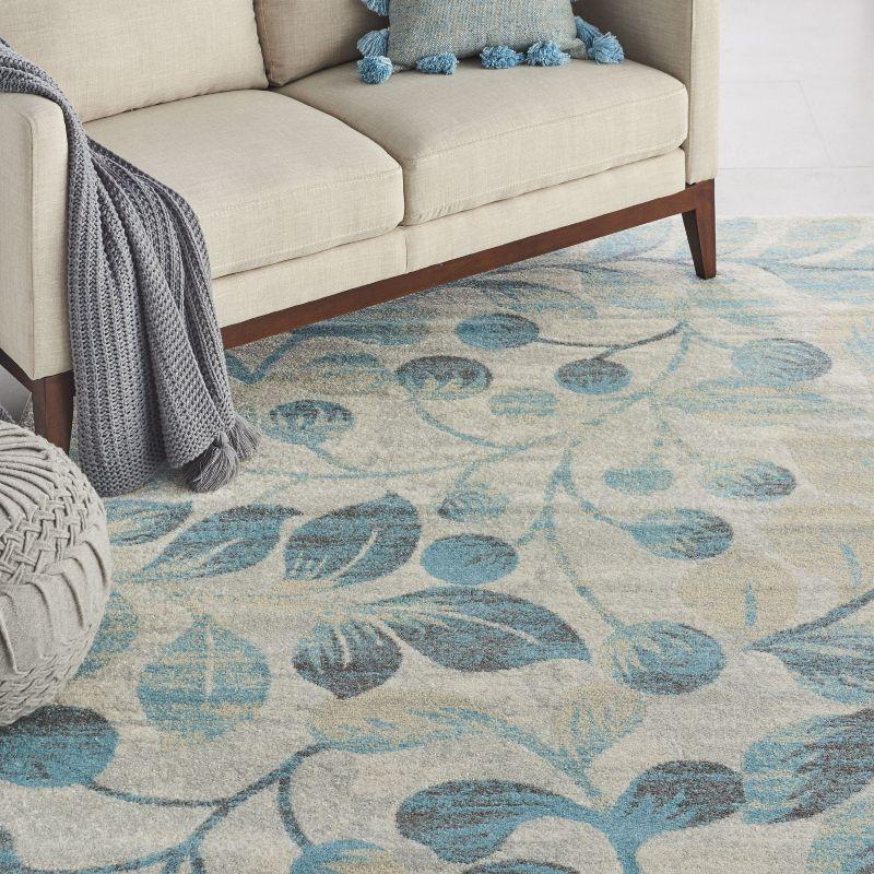Nourison Tranquil 8'10" X 11'10" (9' x 12') Ivory/Turquoise Area Rug Contemporary Botanical Vine and Bloom by Nourison