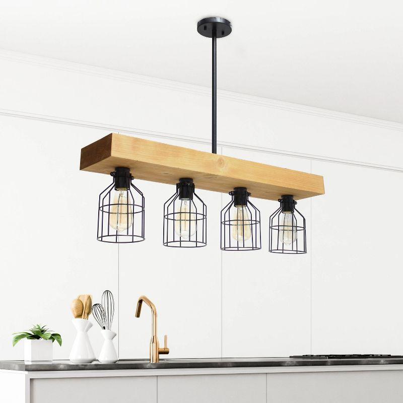 4-Light Wood Beam Pendant Brown - Lalia Home: Metal Cone Shades, UL Listed, Kitchen & Dining Lighting