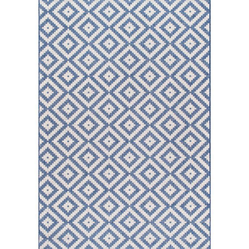 Nuloom Marybelle Geometric 5x8 Indoor/Outdoor Area Rug for Living Room Patio Deck Front Porch Kitchen, Blue/Ivory