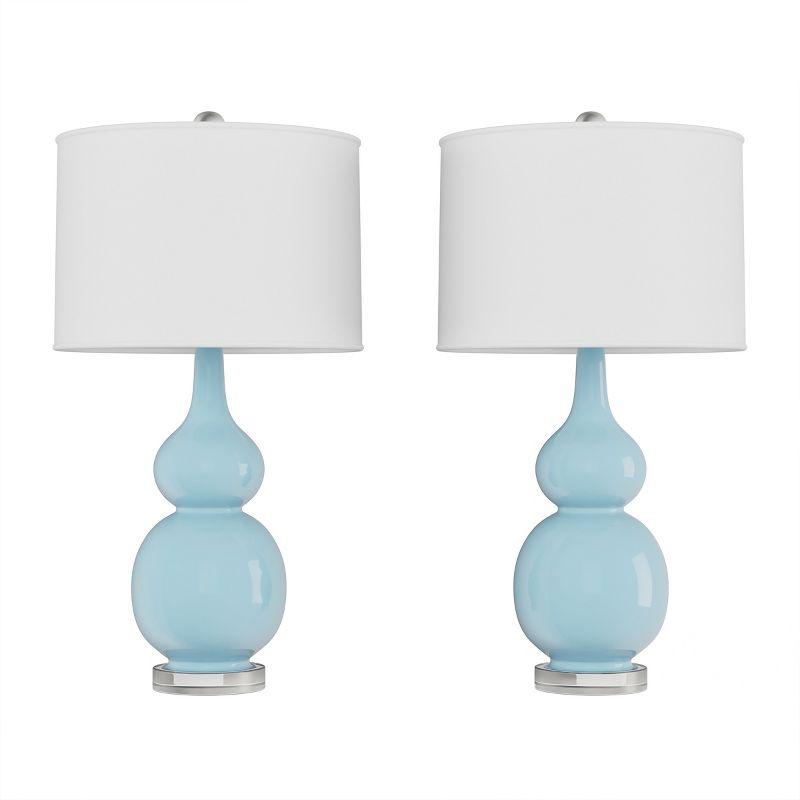 Lavish Home Set of 2 Ceramic Table Lamps - Double Gourd Vintage Style Lights for Bedroom, Living Room, or Office with Efficient LED Bulbs, Blue