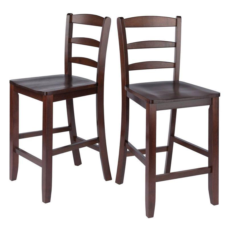 Set of 2 Ladder Back 24" Counter Height Barstool Hardwood/Walnut - Winsome: Solid Wood, Unupholstered, Antique Finish