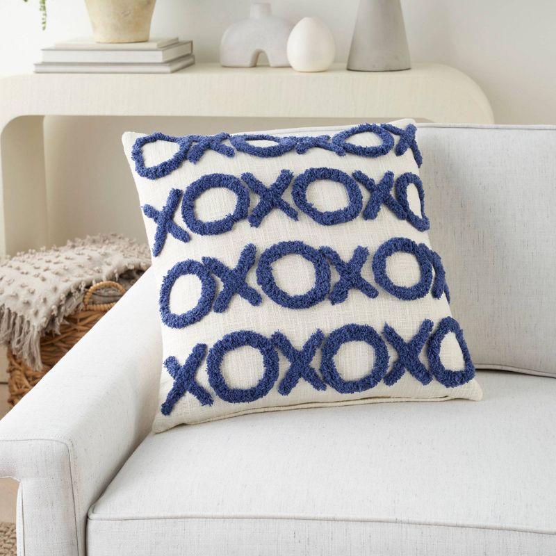 18"x18" Casual Tufted 'XOXO' Blue Ink Square Throw Pillow