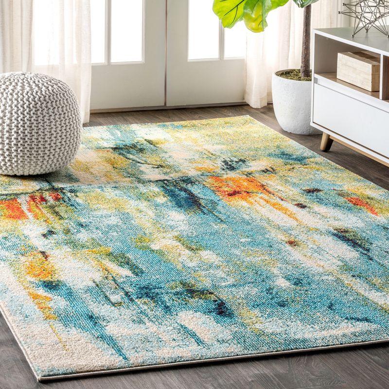 Abstract Blue and Yellow Synthetic Area Rug