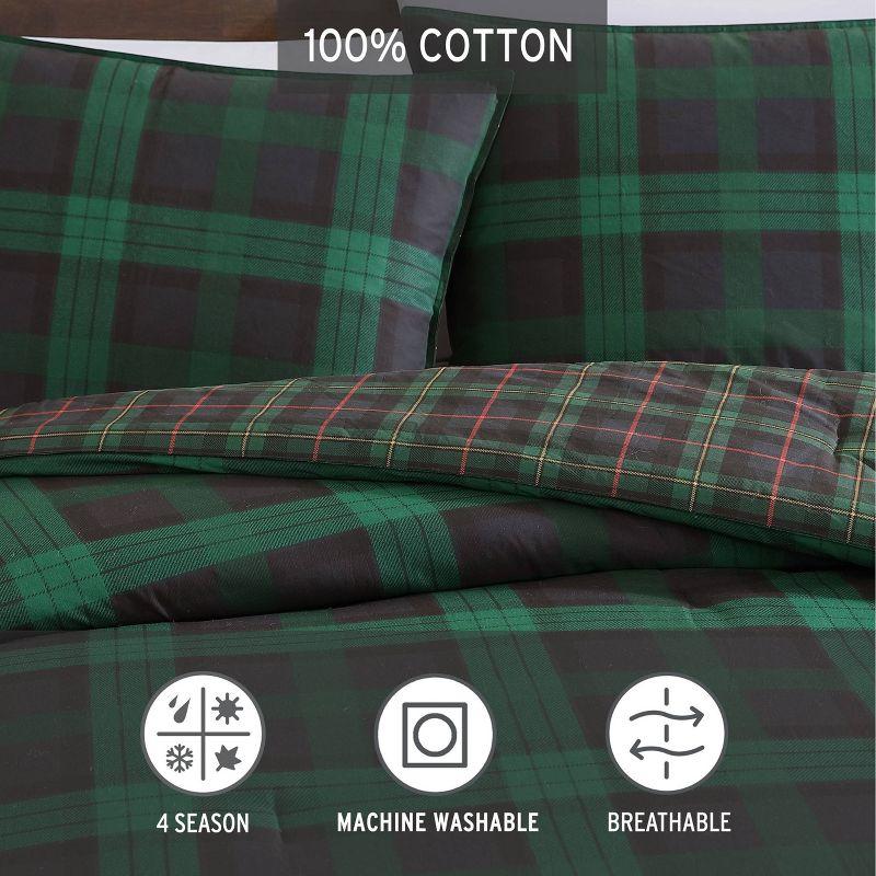 Full/Queen Woodland Tartan Reversible Duvet Cover Set Green - Eddie Bauer: Cotton, OEKO-TEX Certified, 3-Piece