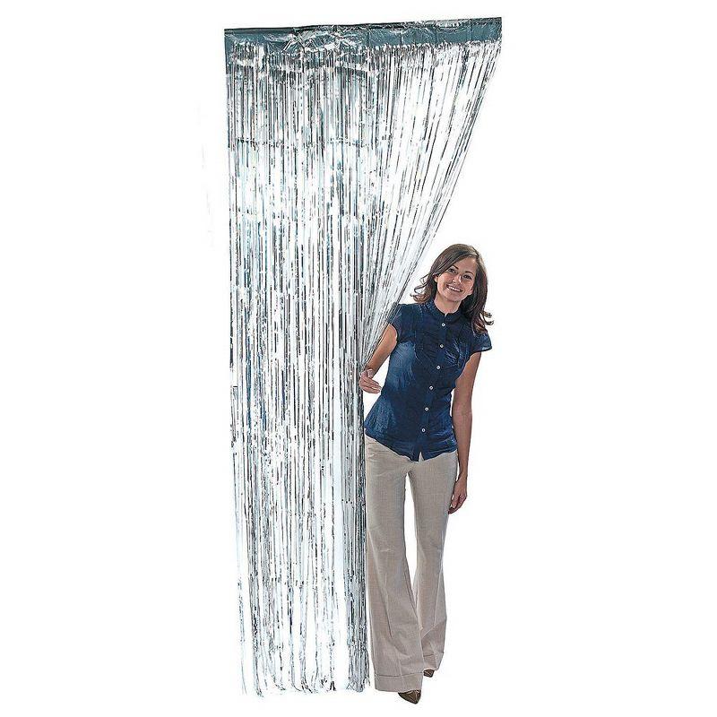 Fun Express Metallic Silver Foil Fringe Curtains (1 Piece)