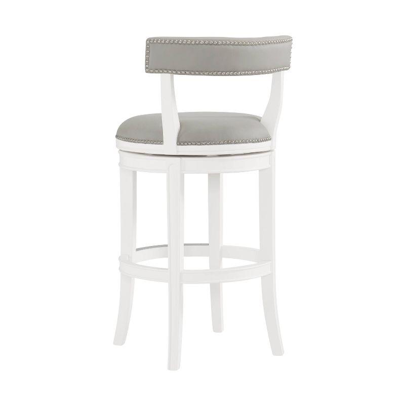 Hanover White and Gray Swivel Bar Height Stool with Faux Leather Seat